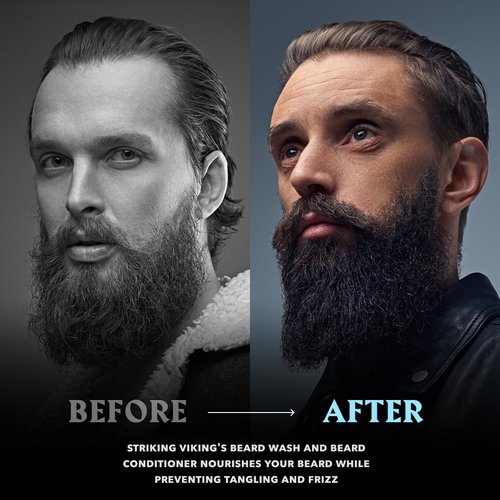 Striking Viking Beard Shampoo and Conditioner Set – 4 Fl Oz Each, Fresh Masculine Scent - Beard Wash and Conditioner for Men - Cleanses & Softens, with Argan & Jojoba Oil - Sulfate & Paraben Free