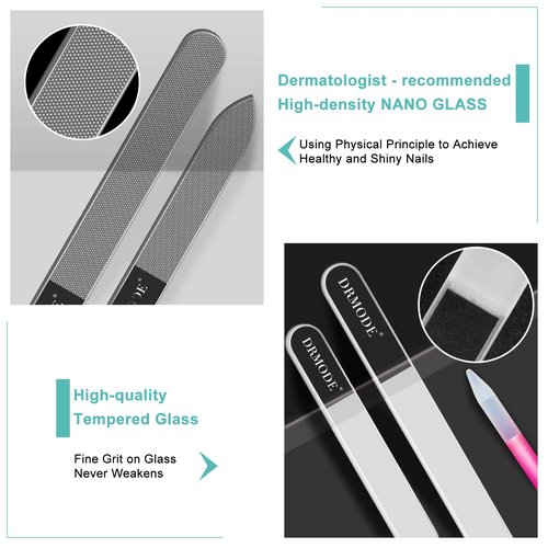 Glass Nail File Buffer with Case - 5PCS Nail Buffer and Nail Shiner Kit Glass Cuticle Pusher Nail Care for Men Women Nail Files for Natural Acrylic Nails Fingernail Files Manicure Tool