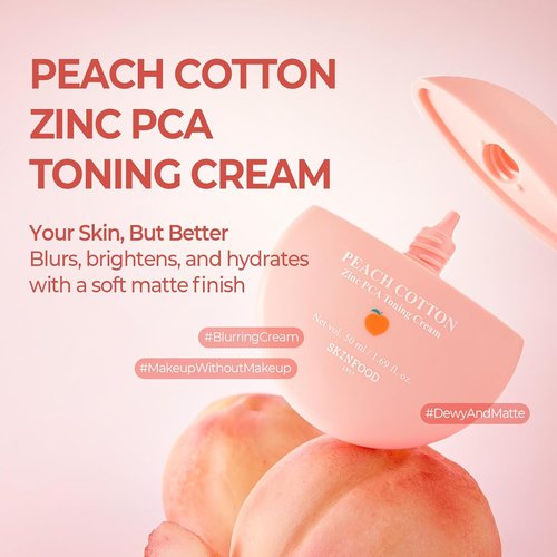 SKINFOOD Peach Cotton Tone Up Cream - Korean Tinted Moisturizer for Dewy & Matte Skin (1.69 fl. oz.)