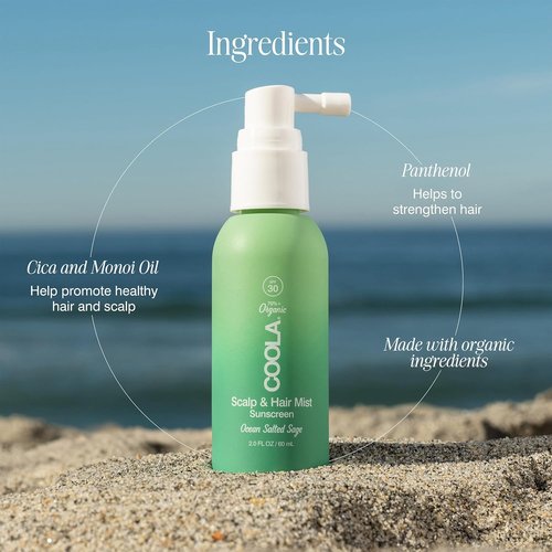 COOLA Organic Scalp Spray - SPF 30 Hair Sunscreen Mist for Daily Protection | Ocean Salted Sage, 2 Fl Oz