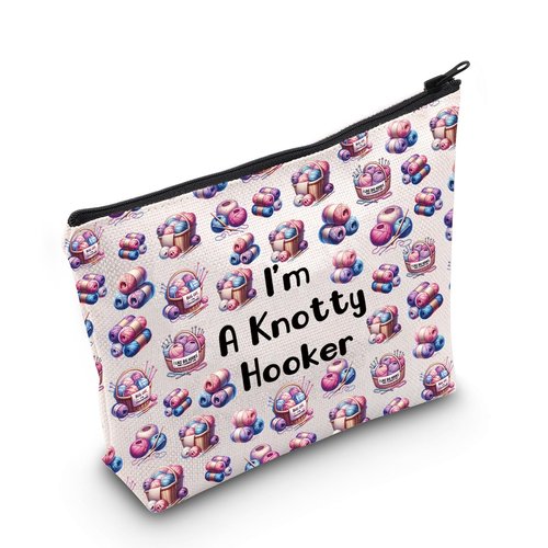 MNIGIU Yarn Crocheter Gift Funny Crochet Cosmetic Bag Crocheting Bag I'm A Knotty Hooker Knitter Gift (Knotty Hooker Bag)