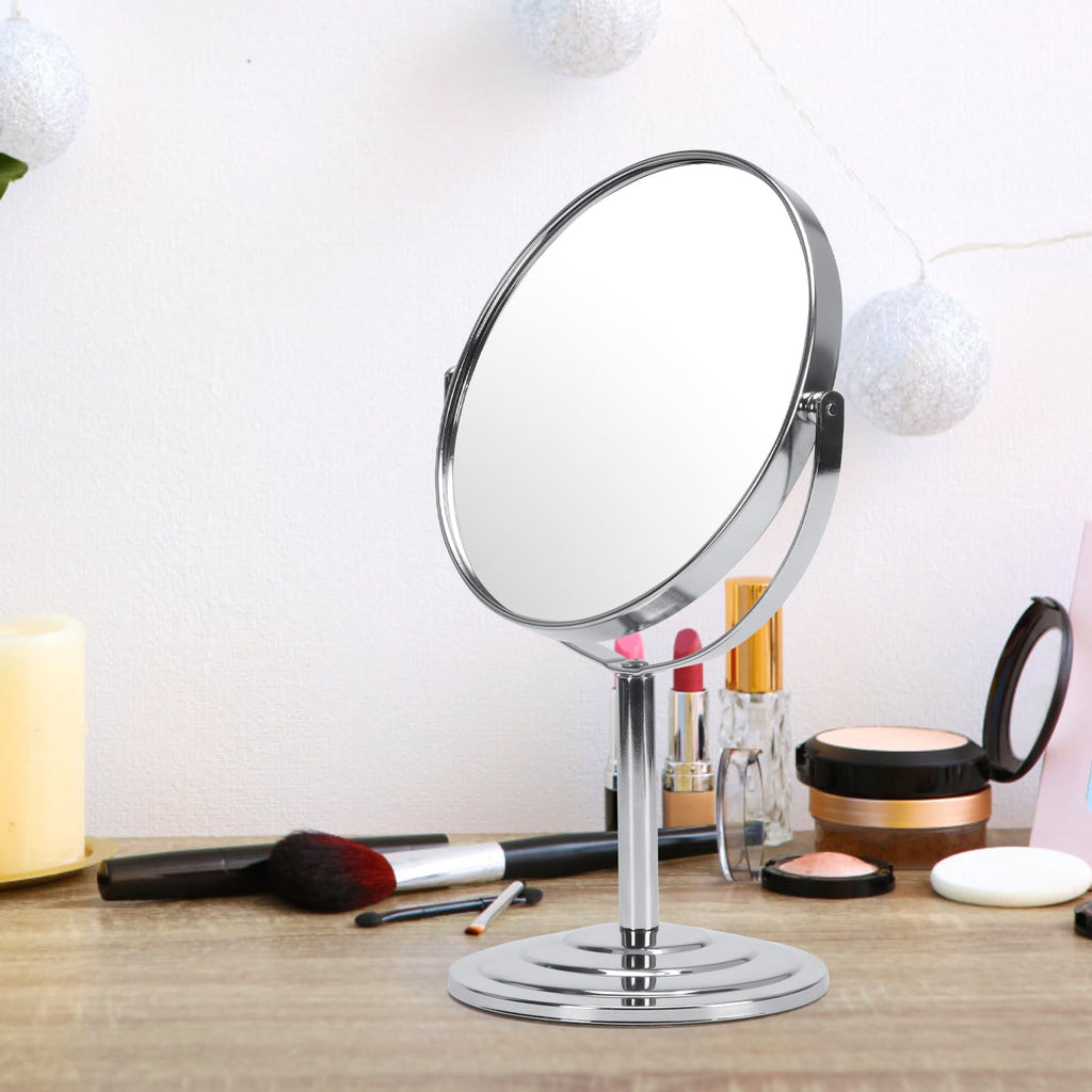Wtrgas 1X 3X Magnifying Makeup Mirror Vanity Mirror for Tabletop, Silver 7 Inch Standing Bathroom Cosmetic Mirror, Portable Double Sided Magnification Mirror