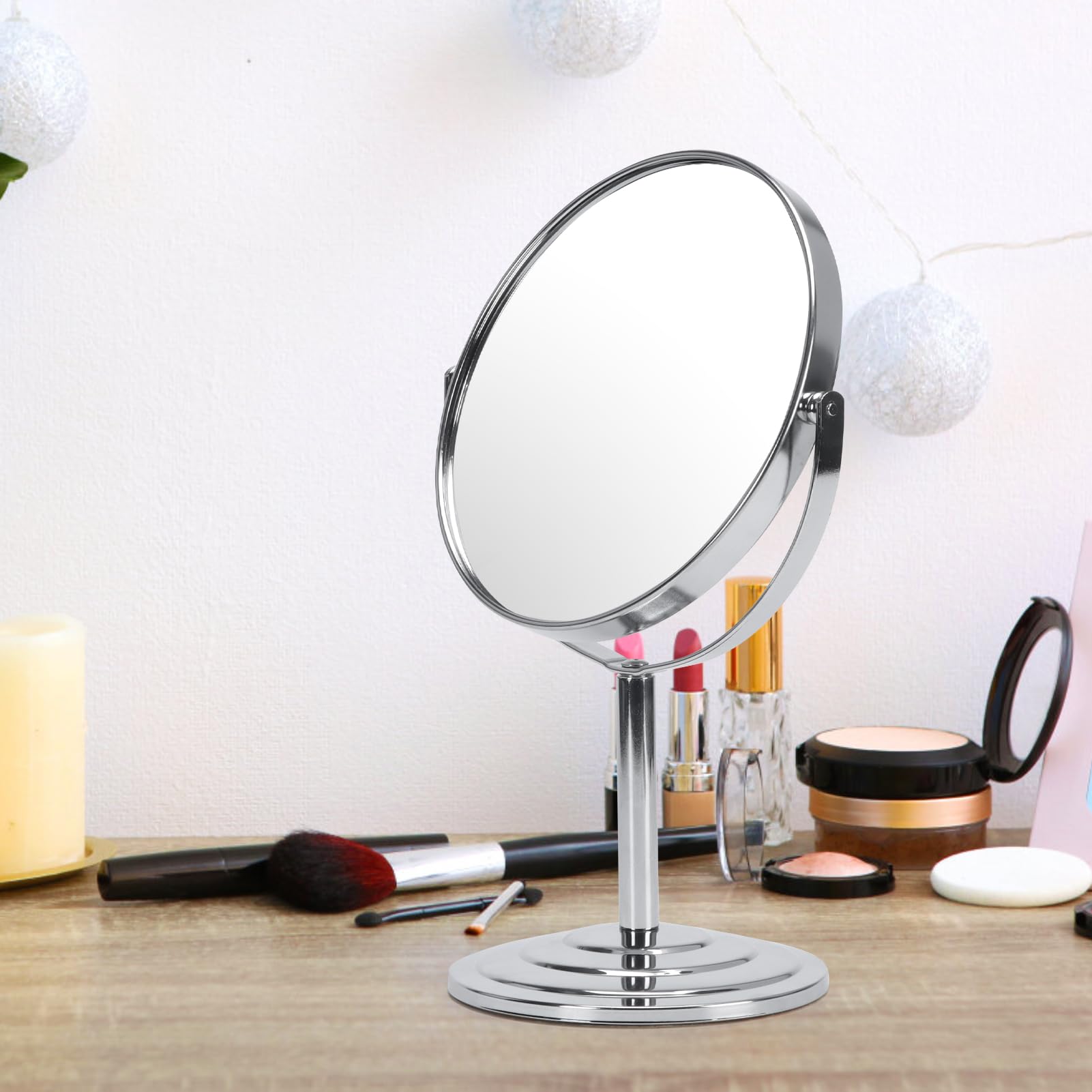 Wtrgas 1X 3X Magnifying Makeup Mirror Vanity Mirror for Tabletop, Silver 7 Inch Standing Bathroom Cosmetic Mirror, Portable Double Sided Magnification Mirror