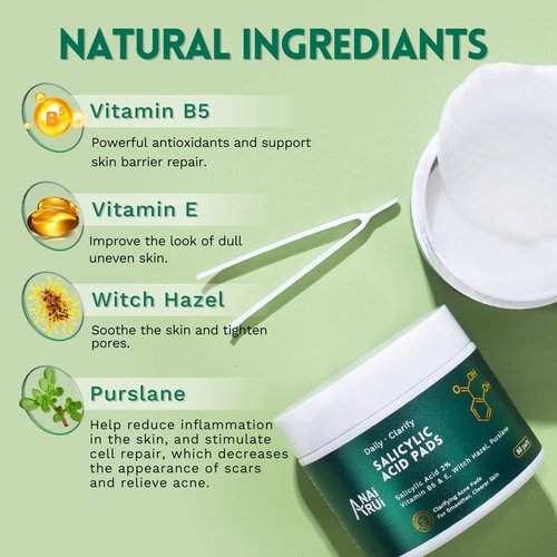 ANAI RUI Salicylic Acid Face Cleansing Pads - Acne Treatment with Witch Hazel, 80 Count