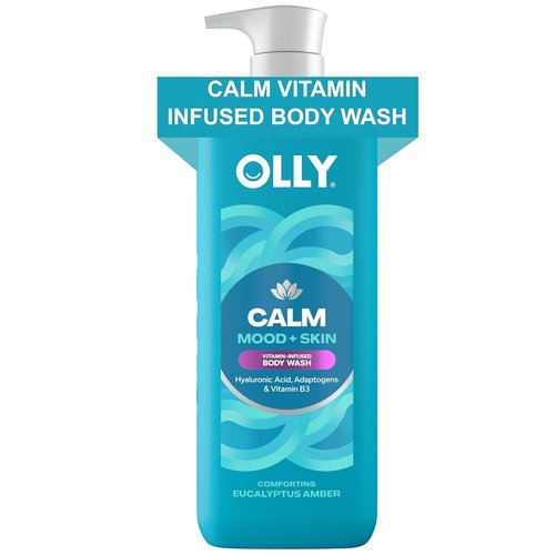 OLLY Calm Body Wash - Nourishing Cleanser with Hyaluronic Acid & Adaptogens | Eucalyptus Amber Scent, 17oz
