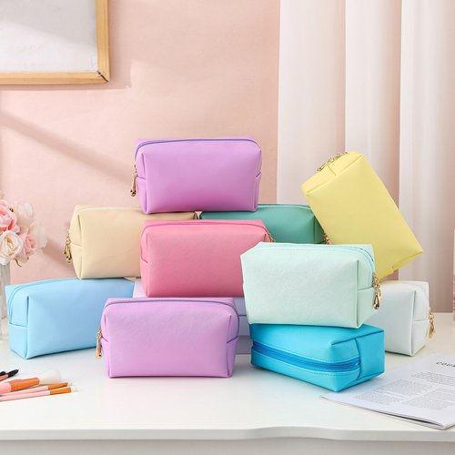 Cunno 20 Pcs Preppy Makeup Bags PU Leather Cosmetic Pouch with Zipper Waterproof Make up Bags Toiletry Beauty Container for Women Bridal Shower Favors End of the Year Teacher Gifts(Multicolor)