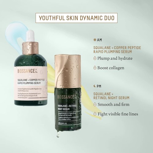 Biossance Squalane + Copper Peptide Rapid Plumping Serum - Vegan Face Serum for All Skin Types | Firming & Hydrating