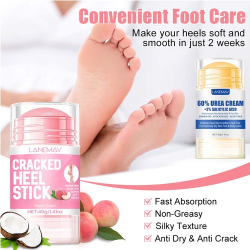 DENESTUP 2Pcs Urea Cream 60% for Feet & Dry Cracked Skin, Cracked Heel Repair Stick Maximum Strength Moisturizing Foot & Hand Balm, Repair Creams for Dry Feet, Knee, Elbow and Hand