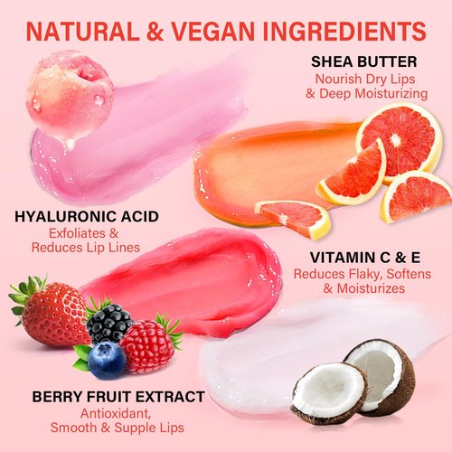 Skiennix Lip Mask Set - 4 Pcs Overnight Lip Care Gift for Women & Teens | Hydrating Shea Butter & Vitamin C