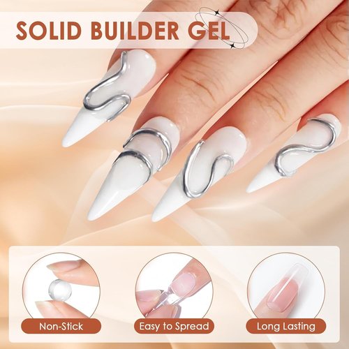 IFFANSHU Solid Builder Gel for Nails, 2 Colors Clear White Non-Sticky 3D Sculpting Gel Nail Art Carving Modeling Gels Hard Nail Extension for DIY Home Salon Manicure
