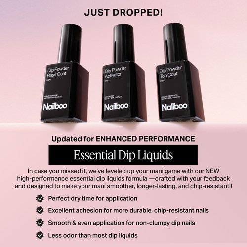 Nailboo Dip Powder Liquid Set, Top Coat, Base Coat & Activator with New Premium Formula, DIY At Home Manicure, No UV Lamp Needed, For Beginners & Professionals, 0.5 Fl Oz (3 Pack)