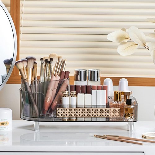 Rotating Makeup Organizer,Large Capacity Countertop Skincare Organizer,2 in 1 Bathroom Makeup Caddy,Cosmetic Display Case (Crystal Clear)