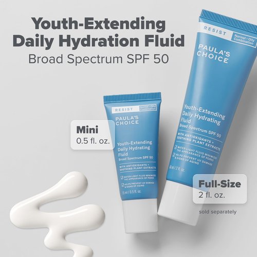 Paula's Choice RESIST Daily Hydrating Fluid Face Moisturizer with SPF 50 Sunscreen, Face Sunscreen for Oily Skin, Chamomile & Vitamin E, UVA/UVB Protection, Fragrance-Free, TSA Friendly, 0.5 Fl Oz