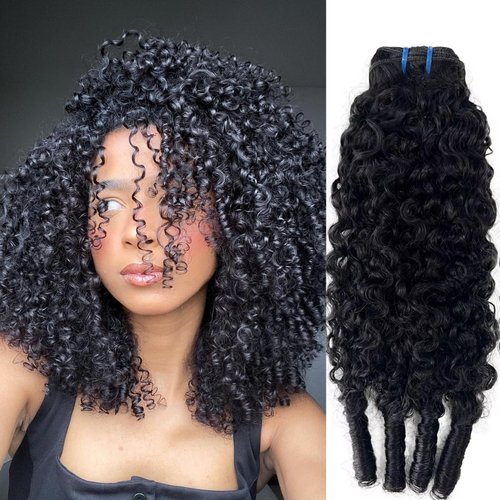 Daikemei Burmese Curly Bundles Human Hair 20 Inch 3C4A Water Wave Quick Weave with Spiral Curly End 100% Unprocessed Kinky Curly Human Bundles in Hair Extensions Natural Black