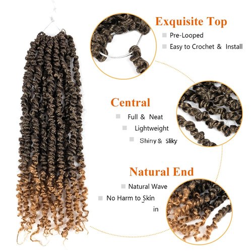Umylar Passion Twist Hair 18 Inch 8 Packs Pre-twisted Passion Twist Crochet Hair Bohemian Braids Pre-looped Crochet Hair For Women Synthetic Hair Extension (18 Inch (Pack of 8), 1B/27#)