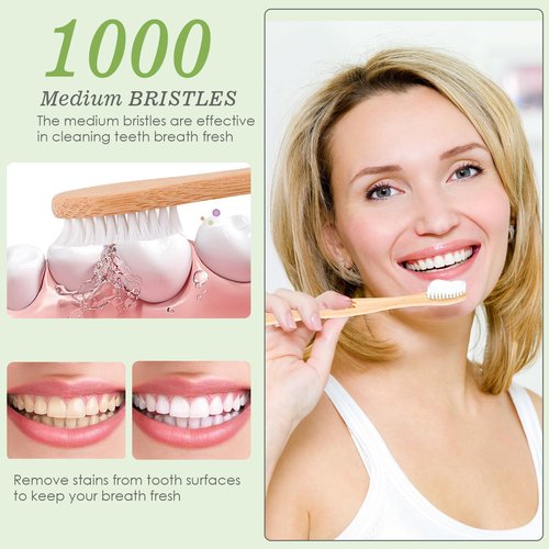 Navona 30 PCS Bamboo Toothbrushes Pack, BPA Free Medium Soft Bristles Toothbrushes for Adults, Eco-Friendly Natural Wooden Toothbrush Bulk, Box of Two Reusable Travel Toothbrush