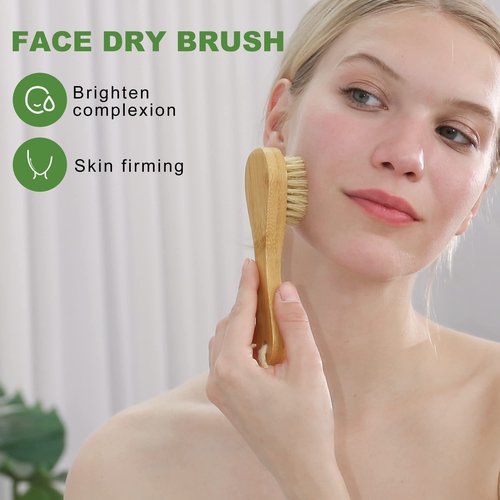 AIFEIVICO Dry Brushing Body Brush, Natural Boar Bristle Dry Brush, Bamboo Exfoliating Body, Face, Foot, Long Handle Back Scrubber Brush, Meridian Pressure for Lymphatic, Cellulite