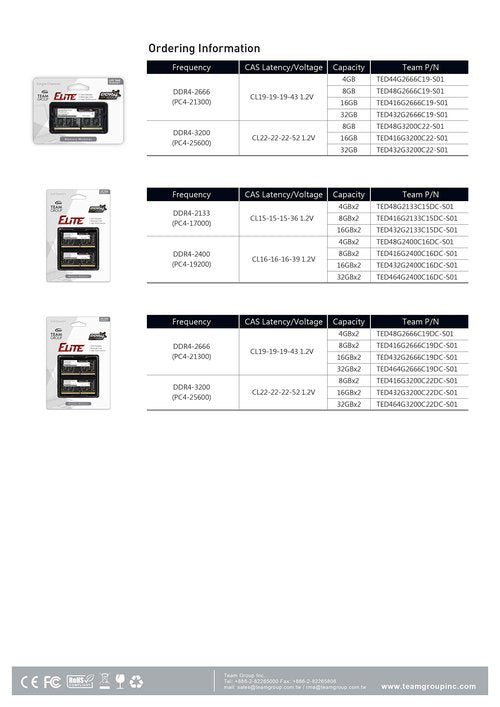 TEAMGROUP Elite DDR4 8GB Single 2666MHz PC4-21300 CL19 Unbuffered Non-ECC 1.2V SODIMM 260-Pin Laptop Notebook PC Computer Memory Module Ram Upgrade - TED48G2666C19-S01