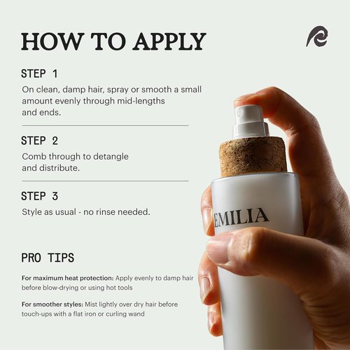 Remilia Rice & Shine Leave-In Conditioner Spray - Detangling Heat Protectant with Rice Protein & Botanical Oils for Color-Treated Hair - 6.7 fl oz