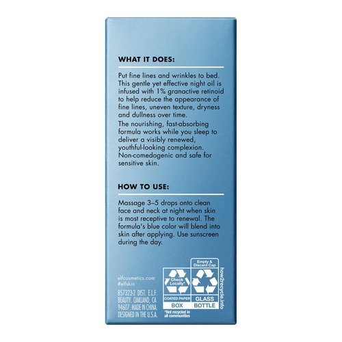 e.l.f. SKIN Youth Boosting Blue-ty Sleep Night Oil, Gentle Overnight Face Oil, Treats Fine Lines & Uneven Texture, Lightweight, Vegan & Cruelty-Free