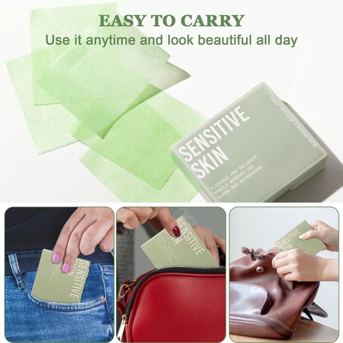 Jutqut Oil Blotting Sheets for Face with Mirror & Puff, 300 Sheets Oil Absorbing Sheets for Oily Skin, Natural Fiber Blotting Paper, Makeup Friendly Face Oil Control Sheets