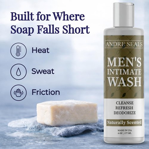 Andre Seals Intimate Wash for Men – Gentle Male Hygiene Cleanser with Aloe & Tea Tree, Rich Lather for Daily Freshness