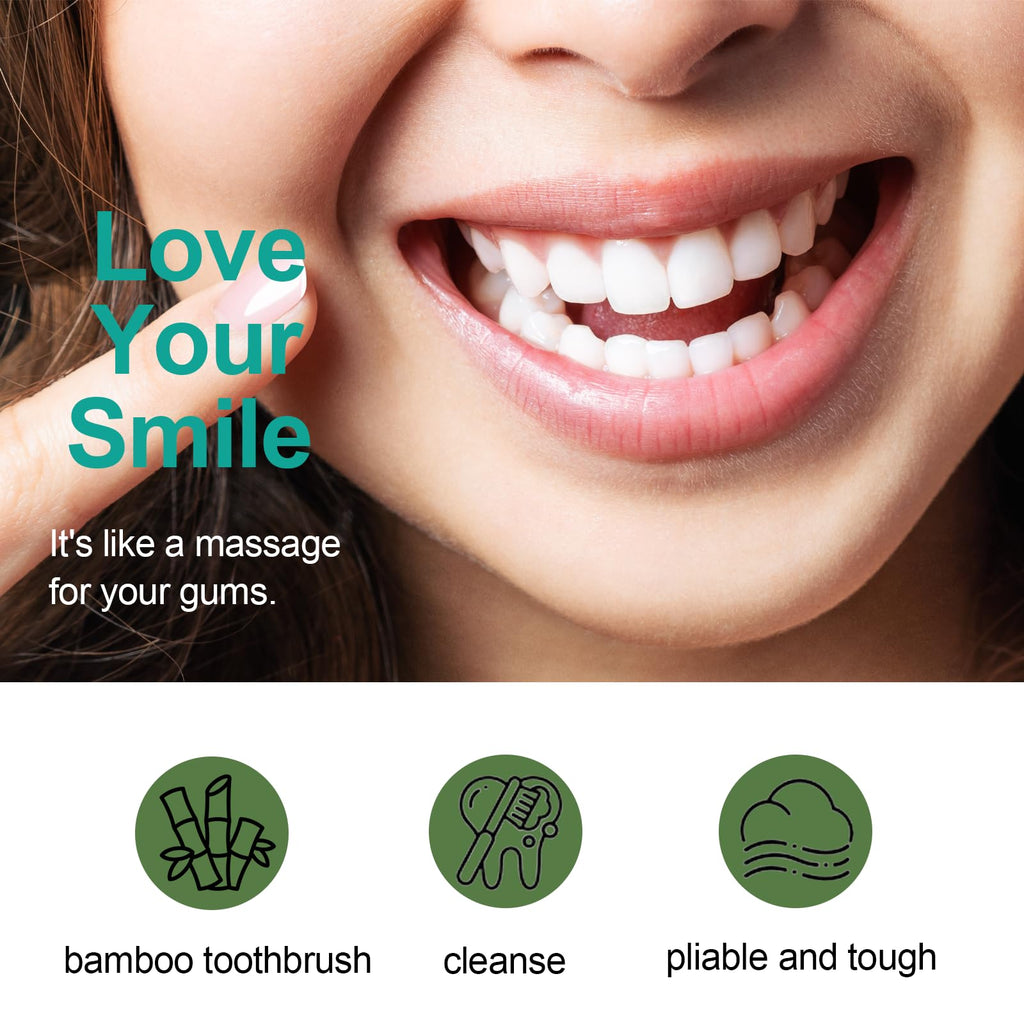 Ycquaser Bamboo Toothbrushes,Travel Toothbrush&Horse Bristle(4-Pack),Natural Soft Bristles for Adults,100% Biodegradable,Plastic & Nylon Free