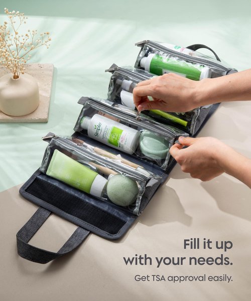 eldimer Small Roll Up Toiletry Bag for Traveling Women - Travel Makeup Bag with 4 Removable Compartments - Hanging Toiletry Bag - Cosmetic Travel Bag - Medicine Bag - TSA Approved Toiletry Bag