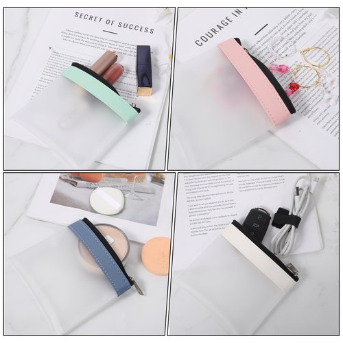 4 Pcs Clear Mini Makeup Zipper Pouch, 4.9x4.5inch Small Waterproof Zipper Cosmetic Bag Travel Pouches for Coin Purse Women Aesthetic Stuff Organizing Daily Toiletries Travel Office Supplies