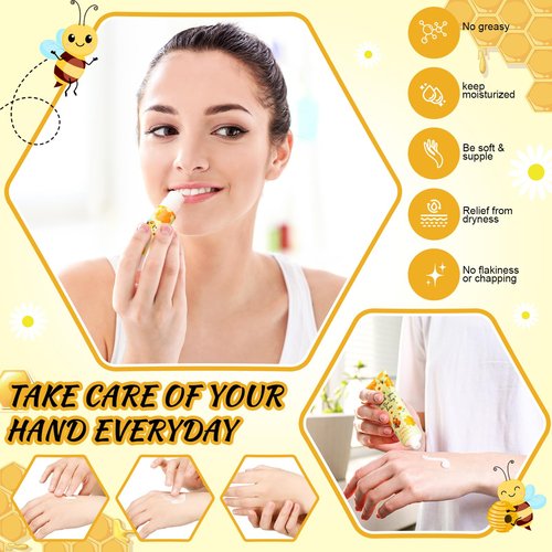 Dansib 24 Sets Honey Hand Cream and Lip Balm Gift Bee Themed Baby Shower Party Favor for Guest Thank You for Bee-ing Travel Size Hand Lotion and Lip Balm Bulk Honey Baby Shower Birthday Party Supplies