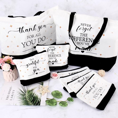 IANFEPH 12 Pcs Thank You Canvas Tote Bag for Women Mother's Day Gifts Bags Inspirational Makeup Bag with Zipper Employee Appreciation Tote Bags for Mom Nurse Teacher Lady Team Coworker