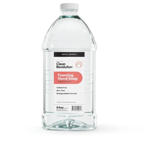 Clean Revolution Foaming Hand Soap - Gentle & Moisturizing with Real Essential Oils | Geranium Mint, 64 Fl Oz