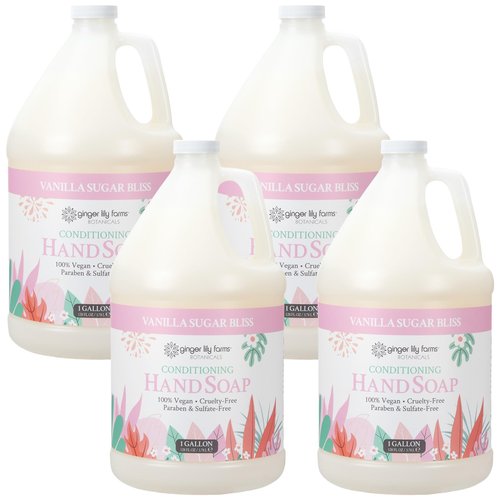 Ginger Lily Farms Botanicals Conditioning Liquid Hand Soap Refill, 100% Vegan & Cruelty-Free, Vanilla Sugar Bliss Scent, 1 Gallon (Pack of 4)