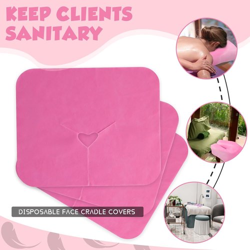 Skiennix Disposable Face Cradle Covers - 100 Pack Massage Headrest Covers for Spa | 12 x 15.5 Inches (Pink)