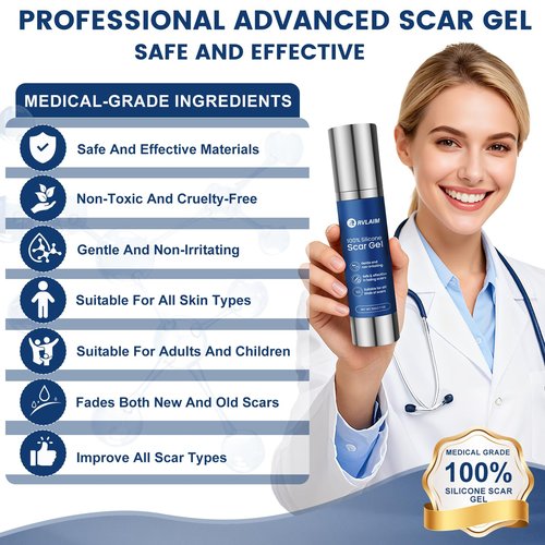 Rvlaim 100% Silicone Scar Gel Scar Cream, Advanced Silicone Gel for Removal of Surgical, Burns, Acne Scar, Old and Recent Scars and Stretch Marks, 1.7 oz/50ml