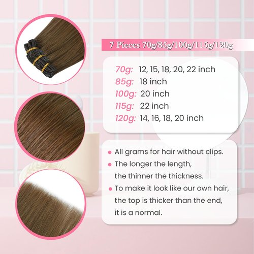 Aison Light Brown Hair Extensions Clip in Real Human Hair 75G 100% Remy Human Hair Clip in Extensions for Women 7pcs 16clips18 Inch