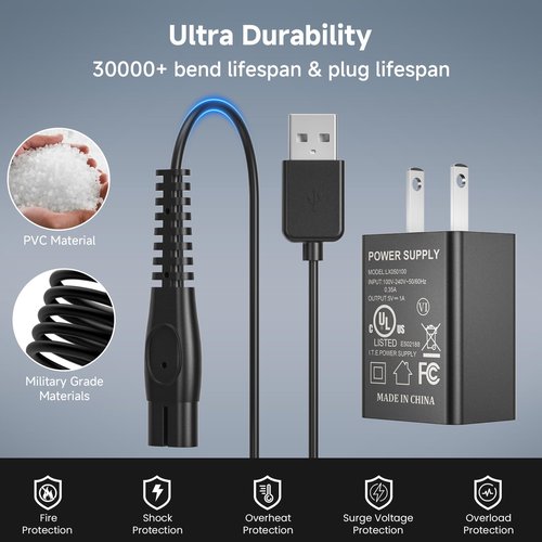 NFGEKT 5V Charger Fit for Philips Norelco OneBlade QP2724 MG5910, USB Charging Cord Fit for Wet & Dry Shavers & Trimmers, Compatible with Philips 2000 3000 7000 Series QP2834 MG7910 MG9510 Shavers