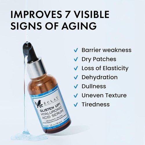 Eclat Skincare Hydrating Hyaluronic Acid Serum - Moisturizing & Plumping Formula with Green Tea & Jojoba Oil | 1 Fl Oz