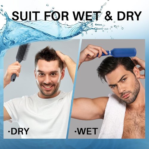 RHOS Detangler Hair Brush for Men - Nylon Bristles for Wet & Dry Styling - Gray