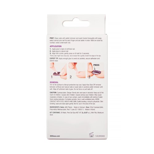 KISS Gel Fantasy Press On Nails, Nail glue included, 'Jelly Gelée', Black, Long Size, Square Shape, Includes 28 Nails, 2g glue, 1 Manicure Stick, 1 Mini File
