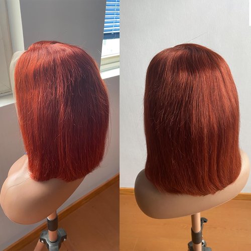 RQY Reddish Brown Bob Wig Human Hair 13x4 Reddish Brown Lace Front Wigs Human Hair Bob Pre Plucked 180% Density Short Straight Lace Front Wigs（33# bob Wig 8inch）