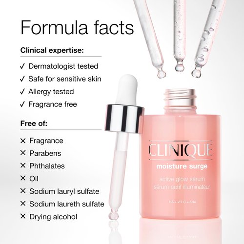Clinique Moisture Surge Active Glow Serum with Lactic Acid, Hyaluronic Acid + Vitamin C | Hydrating, Lightweight + Oil Free, 1 fl. oz.