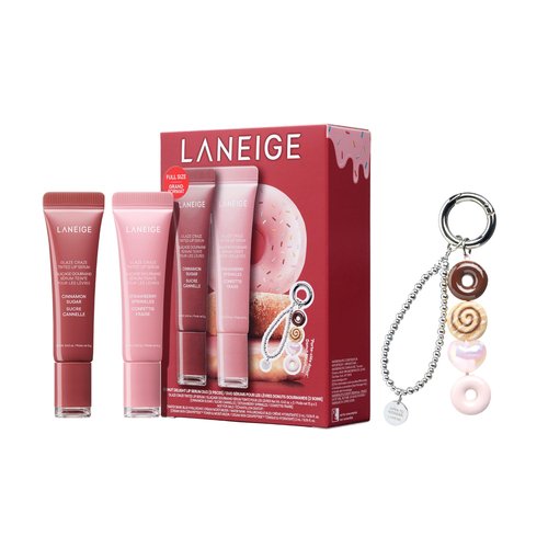 LANEIGE Glaze Craze Donut Delight Lip Serum Duo | Laneige Hydrating Tinted Lip Serums & Donut Keychain | K-Beauty Set for Glossy, Plump Lips