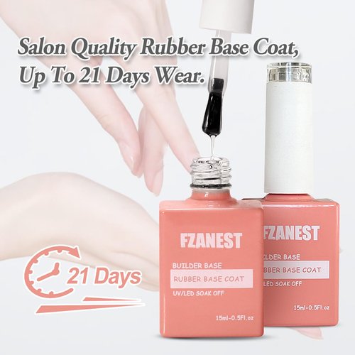 FZANEST Rubber Base Gel Polish Set 15ml*2pcs,5 IN 1 Builder Gel For Nails in a Bottle Kit,Nail Strengthener Gel, Extension Soak Off UV Gel Nail Polish