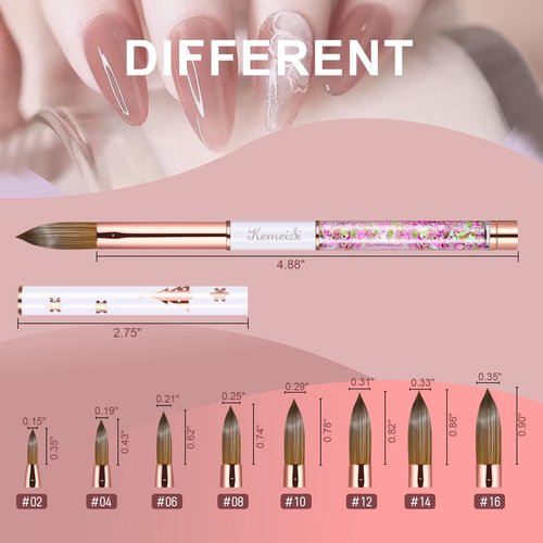 Acrylic Nail Brush Size 8,KEMEISI 100% Pure Kolinsky Nail Art Brushes Sturdy Handle Oval Shaped Acrylic Powder Nail Design Tools for Professional Manicure DIY Home Salon (White)
