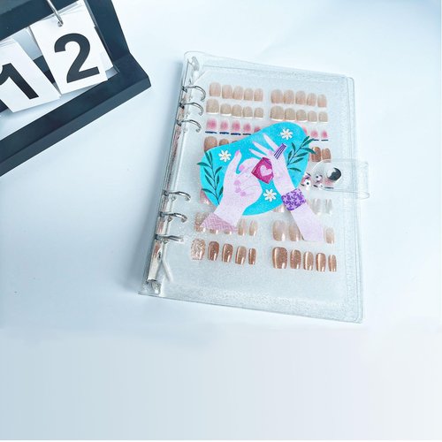 Press On Nail Organizer,10 PCS,A5 Glitter PVC Cover Binder,Press On Nail Packaging for Fake Nail Storage Nail Display Nail Salon Press On Nail Supplies Organizer with Nail Tape(A5(9.37 * 6.89 * 1inch)