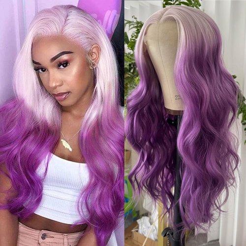 Missyvan Long Ombre Purple Lace Front Wigs for Women Body Wave 13X4 HD Lace Front Wigs Glueless 28 Inch Soft Natural Hair Line Baby Hair Heat