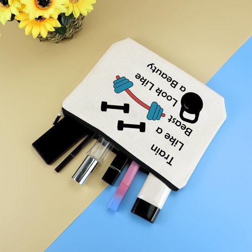 Fitness Gift for Women Workout Makeup Cosmetic Bag Fitness Lovers Gifts Dumbbell Bodybuilding Sports Gym Instructor Trainer Gifts Inspirational Gift for Friend Sister Christmas Birthday Present