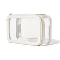 ROWNYEON Clear Makeup Bag,PVC Clear Toiletry Bag For Women,Waterproof Faux Leather Travel Makeup Bag with Handle Large Opening & Gold Zippers,Car Essentials for Women Gift