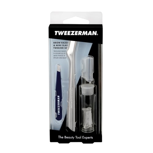 Tweezerman Exclusive Eyebrow Razor & Evening Blue Mini Slant Tweezer